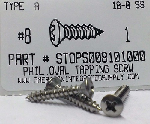 #8X1 OVAL HEAD PHILLIPS TAPPING SCREW A 18-8 STAINLESS STEEL