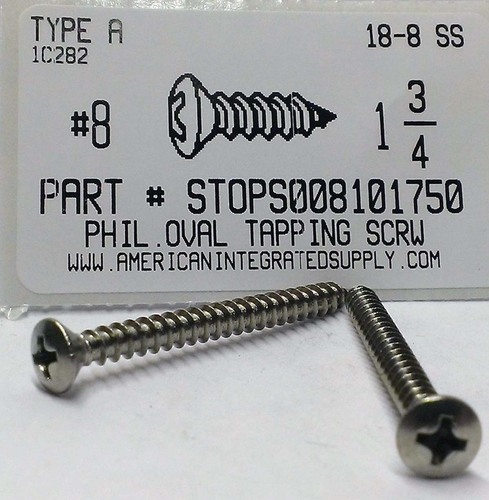 #8X1-3/4 OVAL HEAD PHILLIPS TAPPING SCREW A 18-8 STAINLESS STEEL