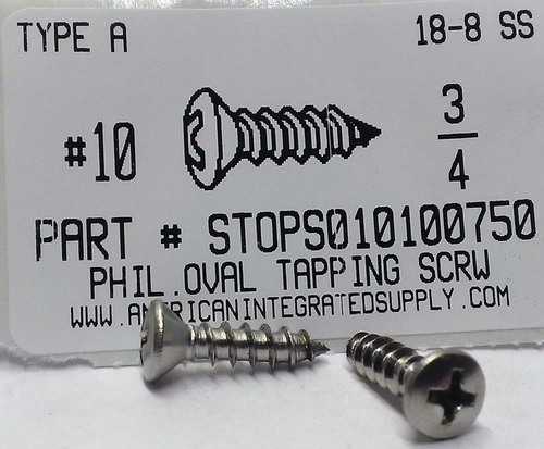 #10X3/4 OVAL HEAD PHILLIPS TAPPING SCREW A 18-8 STAINLESS STEEL