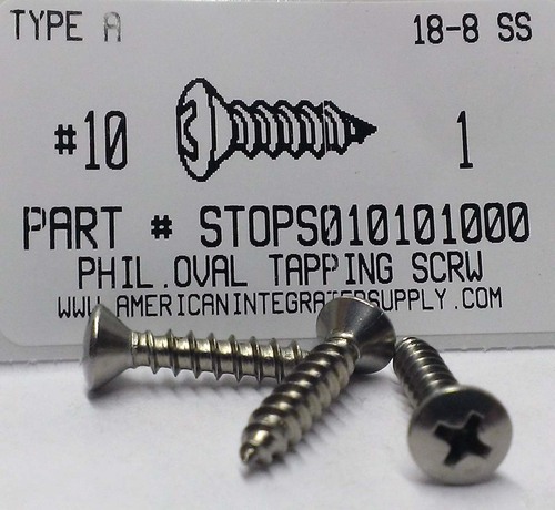 #10X1 OVAL HEAD PHILLIPS TAPPING SCREW A 18-8 STAINLESS STEEL