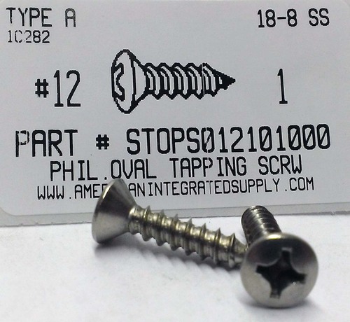 #12X1 OVAL HEAD PHILLIPS TAPPING SCREW A 18-8 STAINLESS STEEL