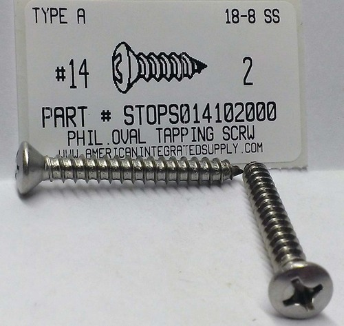 #14X2 OVAL HEAD PHILLIPS TAPPING SCREW A 18-8 STAINLESS STEEL