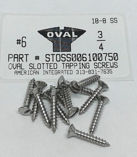 #6X3/4 OVAL HEAD SLOTTED TAPPING SCREW 18-8 STAINLESS STEEL