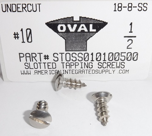 #10X1/2 OVAL HEAD SLOTTED TAPPING SCREW AB 18-8 STAINLESS STEEL