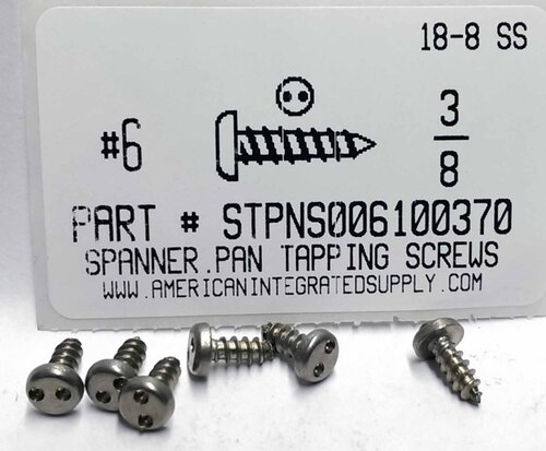 #6X3/8 PAN HEAD SPANNER DRIVE TAPPING SCREW 18-8 STAINLESS STEEL