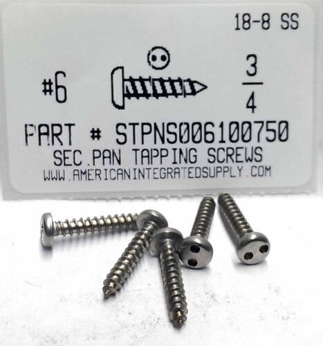 #6X3/4 PAN HEAD SPANNER DRIVE TAPPING SCREW A 18-8 STAINLESS STEEL