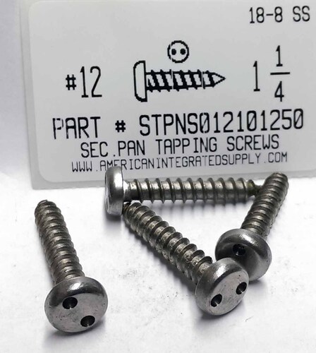 #12X1-1/4 PAN HEAD SPANNER DRIVE TAPPING SCREW A 18-8 STAINLESS STEEL