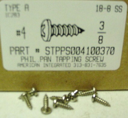 #4X3/8 PAN HEAD PHILLIPS TAPPING SCREW A 18-8 STAINLESS STEEL