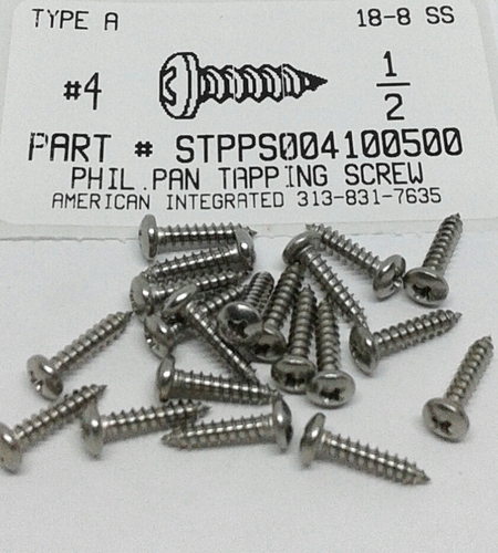 #4X1/2 PAN HEAD PHILLIPS TAPPING SCREW A 18-8 STAINLESS STEEL