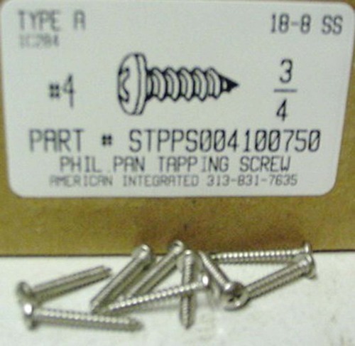 #4X3/4 PAN HEAD PHILLIPS TAPPING SCREW A 18-8 STAINLESS STEEL