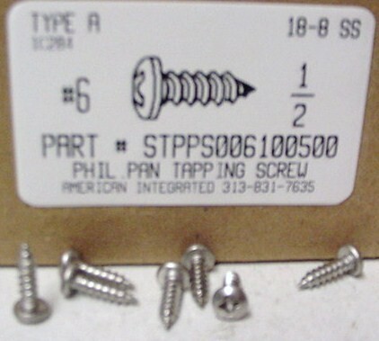 #6X1/2 PAN HEAD PHILLIPS TAPPING SCREW A 18-8 STAINLESS STEEL