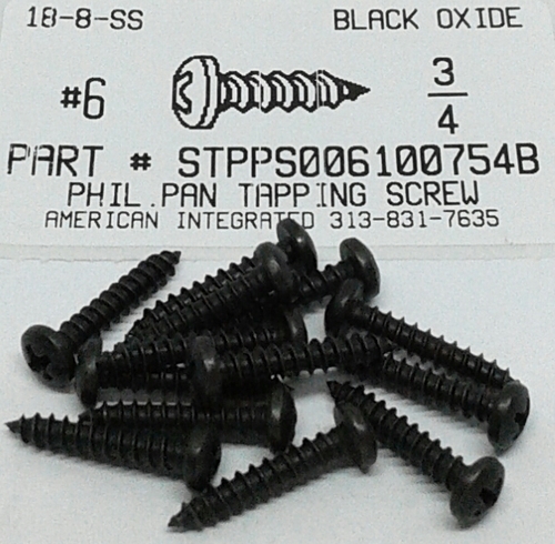 #6X3/4 PAN HEAD PHILLIPS TAPPING SCREW A 18-8 STAINLESS STEEL BLACK OXIDE