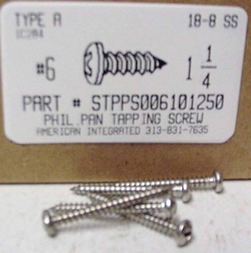 #6X1-1/4 PAN HEAD PHILLIPS TAPPING SCREW A 18-8 STAINLESS STEEL