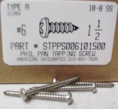 #6X1-1/2 PAN HEAD PHILLIPS TAPPING SCREW A 18-8 STAINLESS STEEL