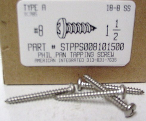 #8X1-1/2 PAN HEAD PHILLIPS TAPPING SCREW A 18-8 STAINLESS STEEL