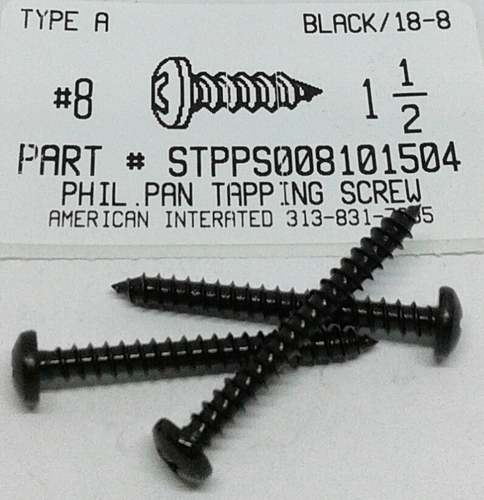 #8X1-1/2 PAN HEAD PHILLIPS TAPPING SCREW A 18-8 STAINLESS STEEL BLACK OXIDE