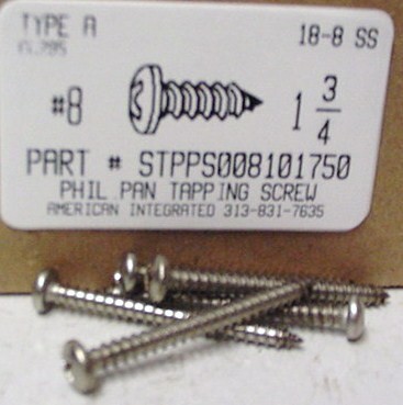 #8X1-3/4 PAN HEAD PHILLIPS TAPPING SCREW A 18-8 STAINLESS STEEL