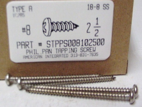 #8X2-1/2 PAN HEAD PHILLIPS TAPPING SCREW A 18-8 STAINLESS STEEL