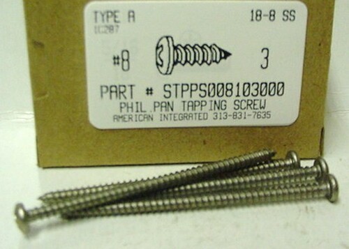 #8X3 PAN HEAD PHILLIPS TAPPING SCREW A 18-8 STAINLESS STEEL