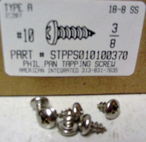 #10X3/8 PAN HEAD PHILLIPS TAPPING SCREW AB 18-8 STAINLESS STEEL