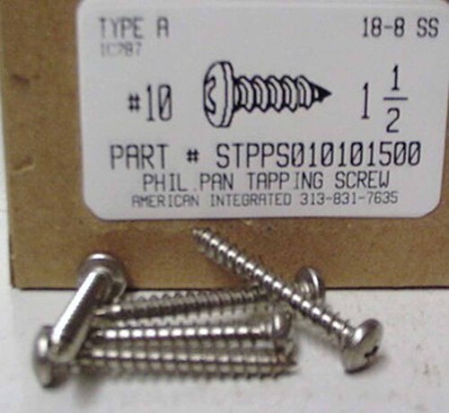 #10X1-1/2 PAN HEAD PHILLIPS TAPPING SCREW A 18-8 STAINLESS STEEL