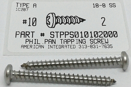 #10X2 PAN HEAD PHILLIPS TAPPING SCREW A 18-8 STAINLESS STEEL