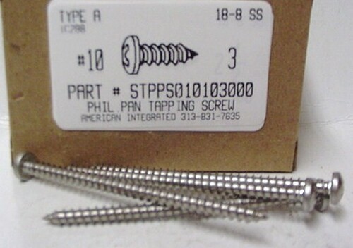 #10X3 PAN HEAD PHILLIPS TAPPING SCREW 18-8 STAINLESS STEEL