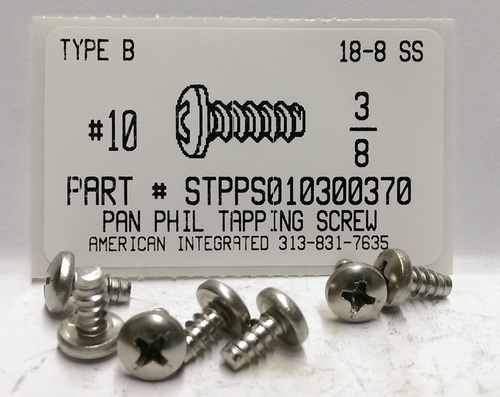 #10X3/8 PAN HEAD PHILLIPS TAPPING SCREW TYPE B 18-8 STAINLESS STEEL