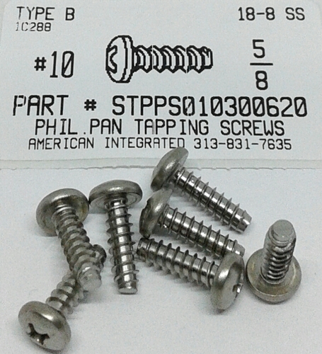 #10X5/8 PAN HEAD PHILLIPS TAPPING SCREW TYPE B 18-8 STAINLESS STEEL