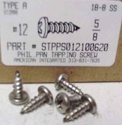 #12X5/8 PAN HEAD PHILLIPS TAPPING SCREW A 18-8 STAINLESS STEEL