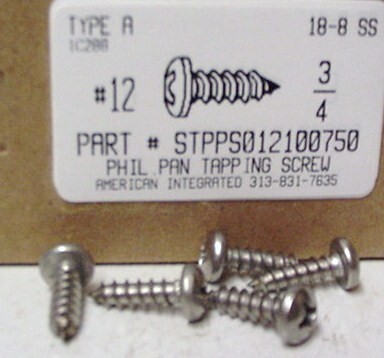 #12X3/4 PAN HEAD PHILLIPS TAPPING SCREW A 18-8 STAINLESS STEEL