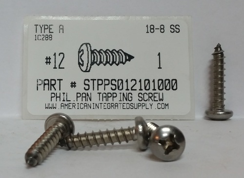 #12X1 PAN HEAD PHILLIPS TAPPING SCREW A 18-8 STAINLESS STEEL