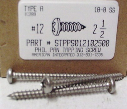 #12X2-1/2 PAN HEAD PHILLIPS TAPPING SCREW 18-8 STAINLESS STEEL