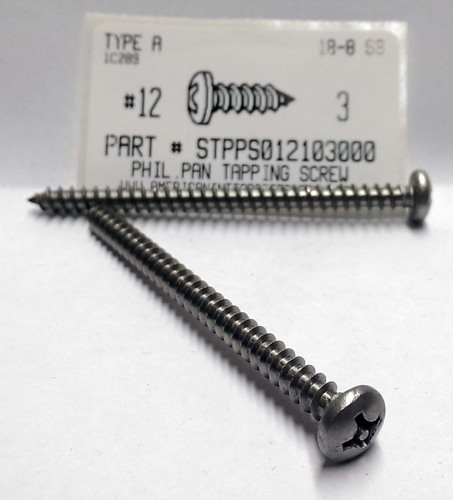 #12X3 PAN HEAD PIN-IN-PHILLIPS DRIVE TAPPING SCREW A 18-8 STAINLESS STEEL