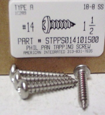 #14X1-1/2 PAN HEAD PHILLIPS TAPPING SCREW A 18-8 STAINLESS STEEL