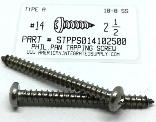 #14X2-1/2 PAN HEAD PHILLIPS TAPPING SCREW A 18-8 STAINLESS STEEL