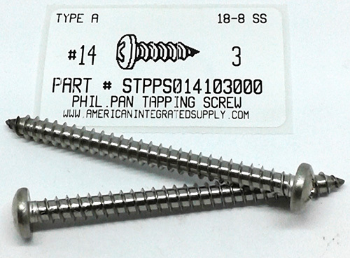 #14X3 PAN HEAD PHILLIPS TAPPING SCREW A 18-8 STAINLESS STEEL