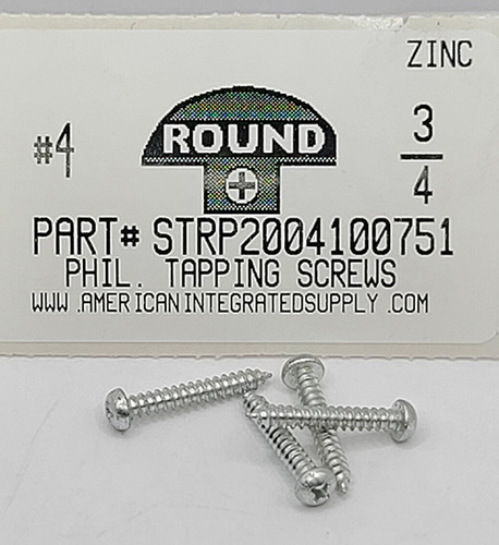 #4X3/4 ROUND HEAD PHILLIPS TAPPING SCREW A,AB STEEL ZINC PLATED (DISCONTINUED)