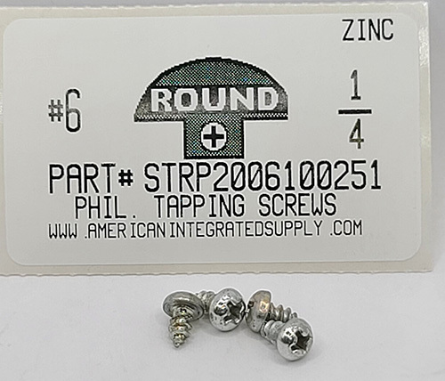 #6X1/4 ROUND HEAD PHILLIPS TAPPING SCREW AB STEEL ZINC PLATED