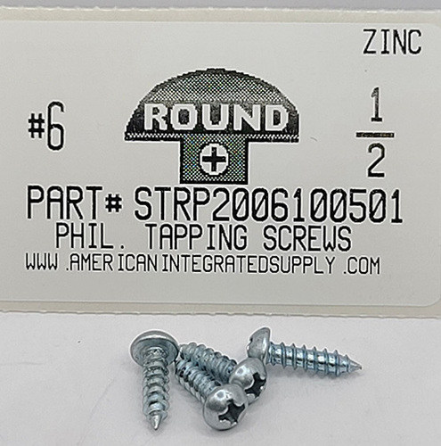 #6X1/2 ROUND HEAD PHILLIPS TAPPING SCREW A,AB STEEL ZINC PLATED