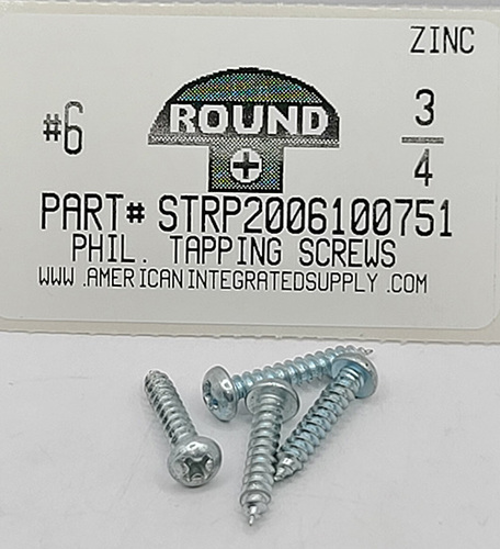 #6X3/4 ROUND HEAD PHILLIPS TAPPING SCREW A,AB STEEL ZINC PLATED