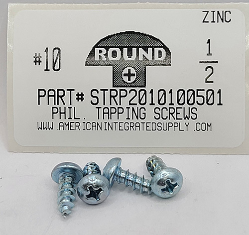 #10X1/2 ROUND HEAD PHILLIPS TAPPING SCREW A,AB STEEL ZINC PLATED