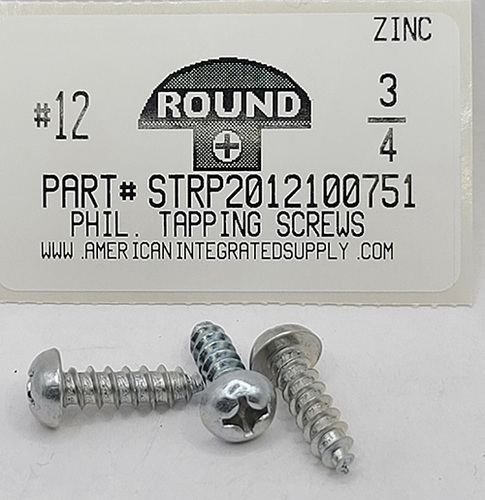 #12X3/4 ROUND HEAD PHILLIPS TAPPING SCREW A,AB STEEL ZINC PLATED