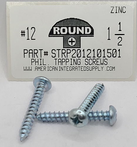 #12X1-1/2 ROUND HEAD PHILLIPS TAPPING SCREW A,AB STEEL ZINC PLATED (DISCONTINUED)