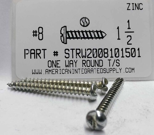 #8X1-1/2 ROUND HEAD ONE-WAY TAPPING SCREW A STEEL ZINC PLATED