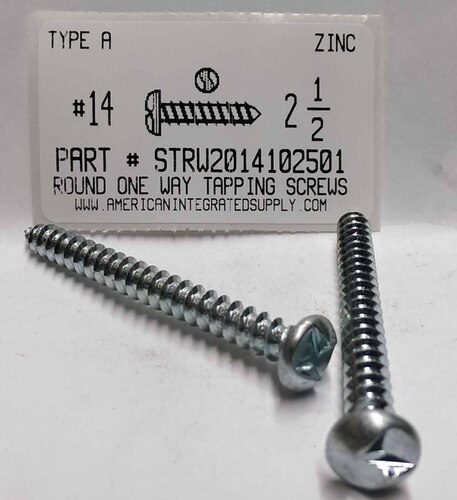 #14X2-1/2 ROUND HEAD ONE-WAY TAPPING SCREW A STEEL ZINC PLATED