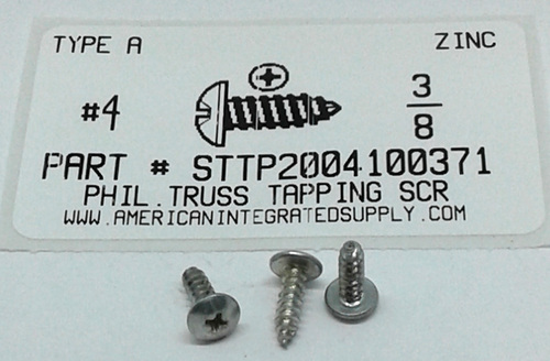 #4X3/8 TRUSS HEAD PHILLIPS TAPPING SCREW A,AB STEEL ZINC PLATED