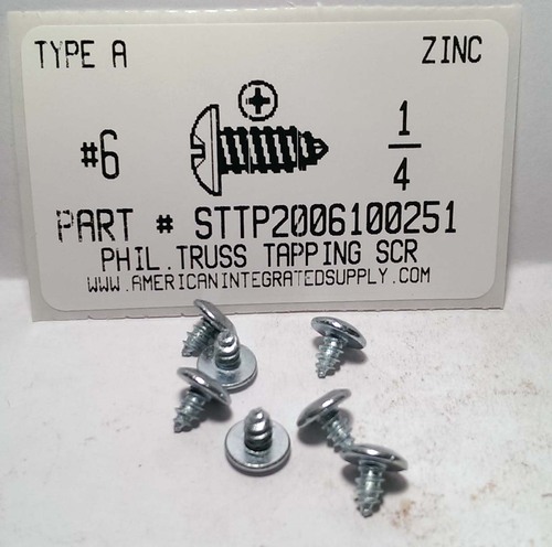 #6X1/4 TRUSS HEAD PHILLIPS TAPPING SCREW AB STEEL ZINC PLATED