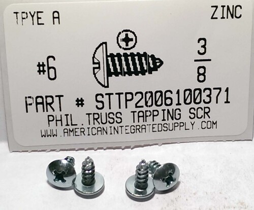 #6X3/8 TRUSS HEAD PHILLIPS TAPPING SCREW A STEEL ZINC PLATED