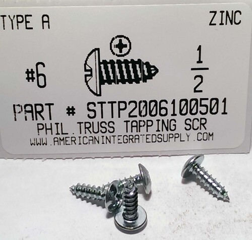 #6X1/2 TRUSS HEAD PHILLIPS TAPPING SCREW A,AB STEEL ZINC PLATED